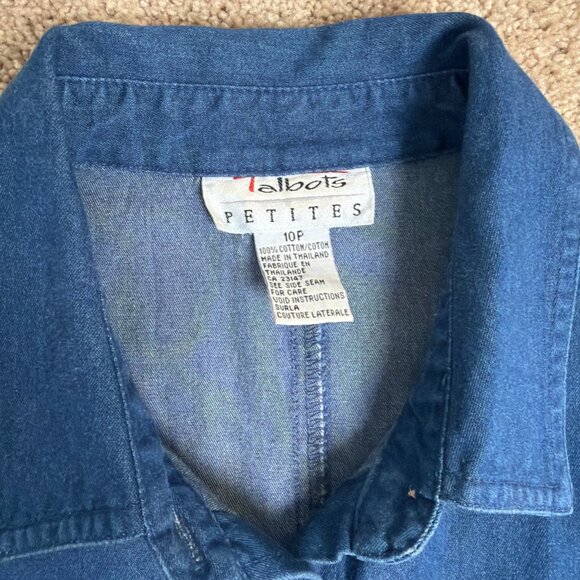 Talbots Petites Maxi Dress Women 10P Blue Denim Button Front Country Prairie Vtg - Picture 4 of 8